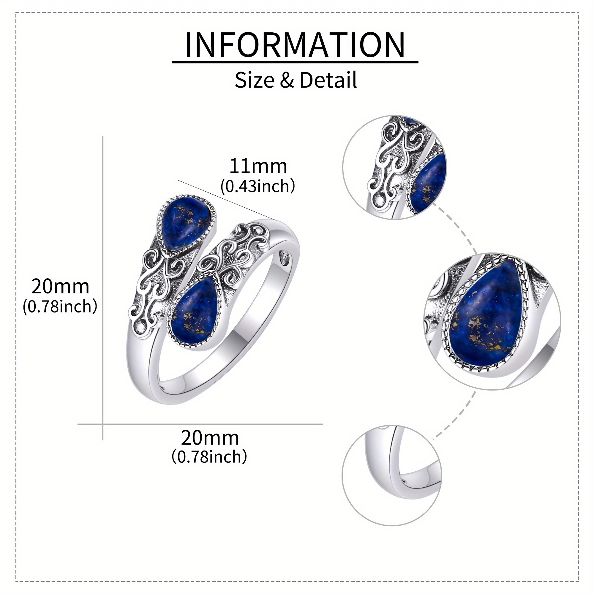 Adjustable Lapis Lazuli Ring Sterling Silver Open Band Jewelry